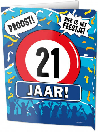 uithangbord 21 jaar 60 x 45 cm karton blauw