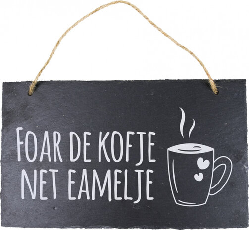 spreukbord Fries foar de kofje 25 cm leisteen zwart