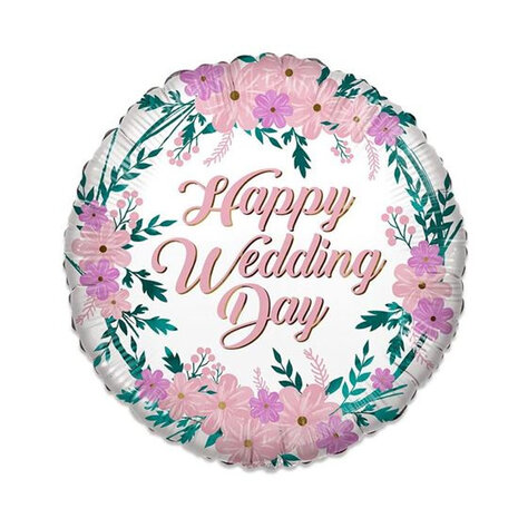 folieballon Eco Happy Wedding Day 46 cm roze/wit