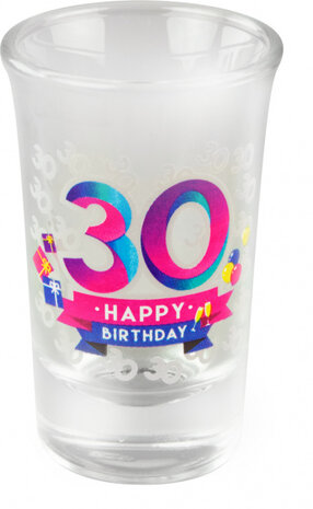 shotglaasjes Happy 30 jaar 30 ml glas 6 stuks