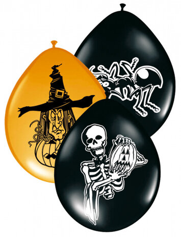ballonnen Halloween 30 cm latex zwart/oranje 8 stuks