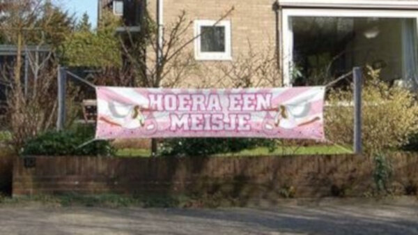 banner &#039;Hoera een meisje&#039; 177 x 41 cm polyester roze