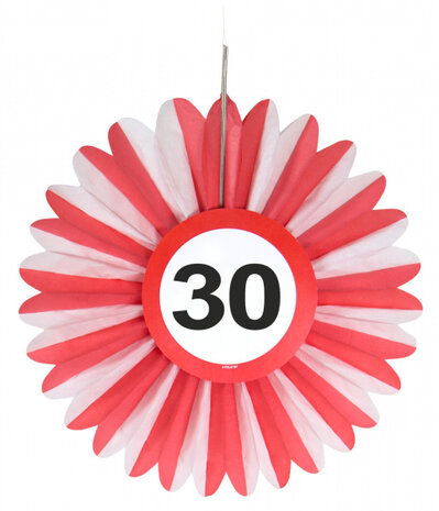 honeycomb waaier 30 jaar 21,5 cm papier rood/wit 3 stuks