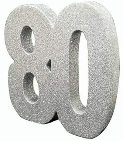 tafeldecoratie 80 jaar 20 cm glitter zilver