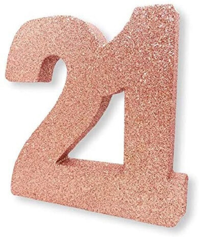 tafeldecoratie 21 jaar 20 cm glitter ros&eacute;goud