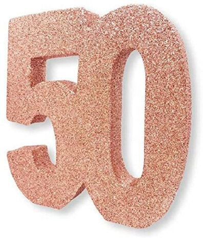 tafeldecoratie 50 jaar 20 cm glitter ros&eacute;goud