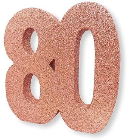 tafeldecoratie 80 jaar 20 cm glitter ros&eacute;goud