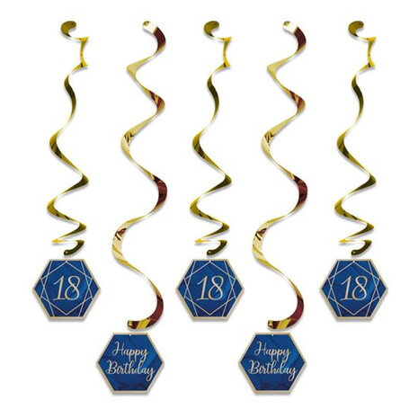 hangdecoratie 18 jaar 99 cm navy/goud 5 stuks