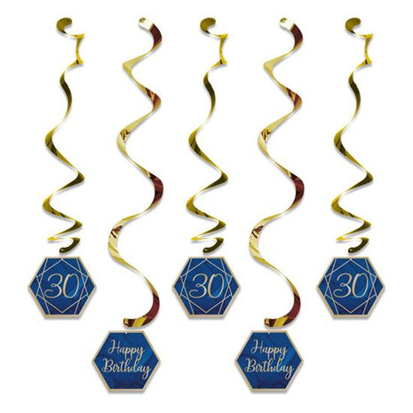 hangdecoratie 30 jaar 99 cm navy/goud 5 stuks