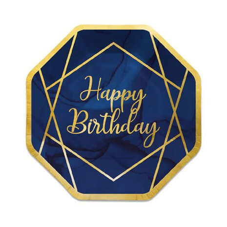 bordjes &#039;hbd&#039; 23 cm karton blauw/goud 8 stuks