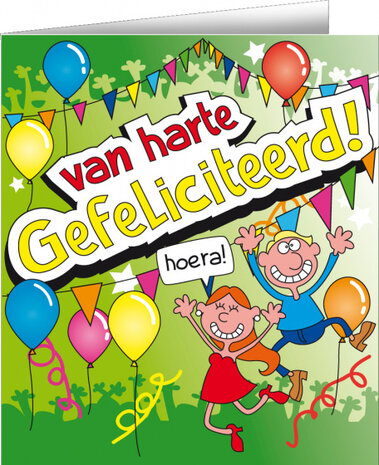 wenskaart van harte gefeliciteerd cartoon