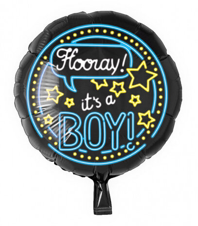 folieballon Hooray! It&#039;s a boy! 46 cm zwart/blauw