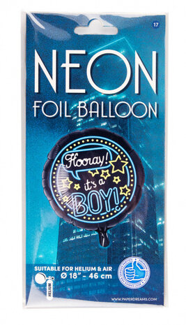 folieballon Hooray! It&#039;s a boy! 46 cm zwart/blauw