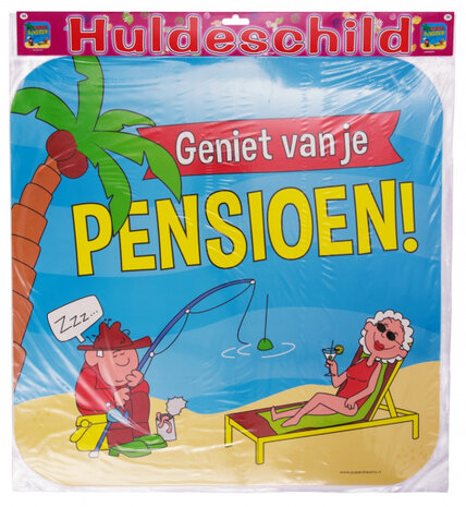 huldeschild Pensioen! 50 x 50 cm karton blauw