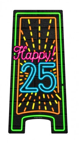 attentiebord Neon 25 jaar 58 x 28 cm karton zwart