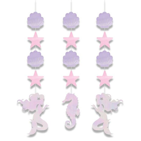 hangdecoratie Mermaid Shine meisjes karton paars/roze 3-stuks