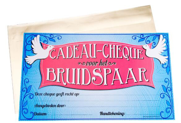 cadeaucheque Bruidspaar 34,5 cm papier blauw/roze