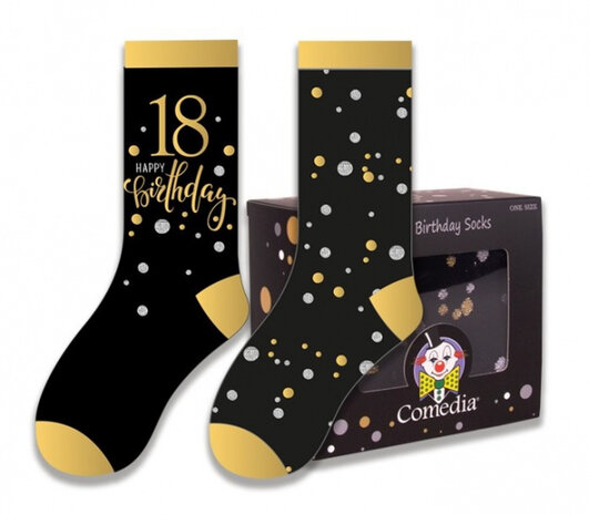 cadeausokken 18 Jaar polykatoen zwart/goud 2-delig