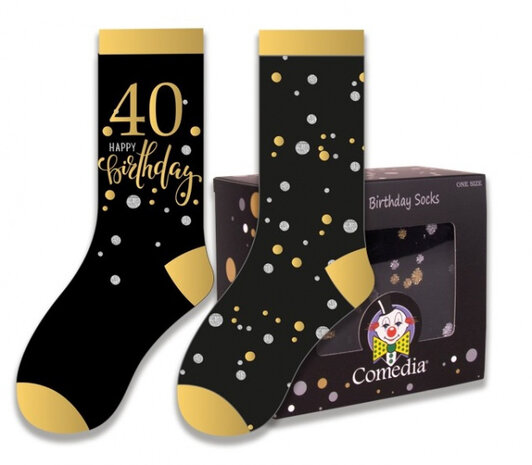 cadeausokken 40 Jaar polykatoen zwart/goud 2-delig