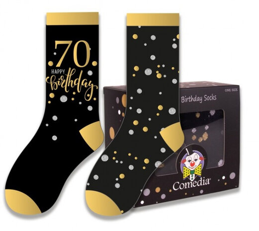 cadeausokken 70 Jaar polykatoen zwart/goud 2-delig