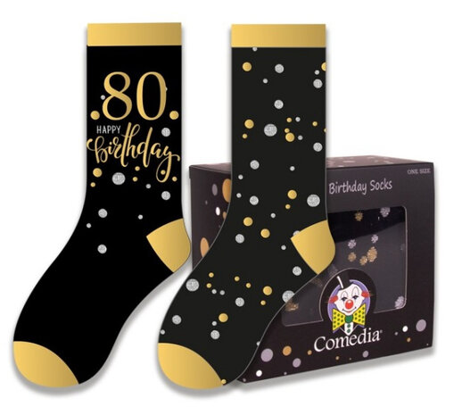 cadeausokken 80 Jaar polykatoen zwart/goud 2-delig