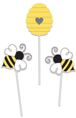 taartdecoratie sticks Bumble Bee karton 3-delig