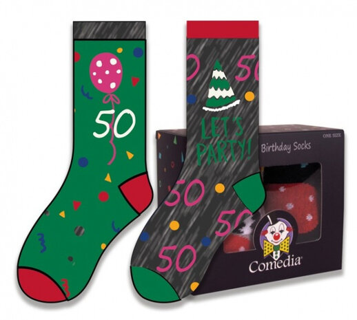 cadeausokken 50 Jaar polykatoen groen/rood 2-delig