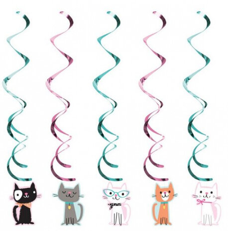 hangdecoratie Purr-fect Party 99 cm roze/groen 5 stuks
