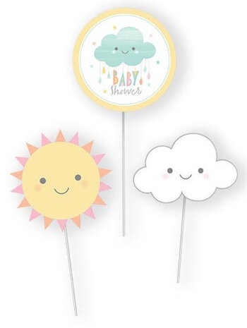 decoratiesticks Sunshine Baby 31 cm wit/geel 3 stuks