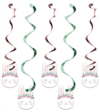 hangdecoratie Birthday Bunny 99 cm roze 5 stuks