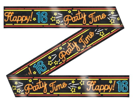 markeerlint Happy 16 - Party Time 12 meter zwart