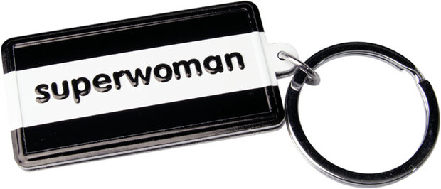 sleutelhanger Superwoman 13,5 cm staal zwart/wit