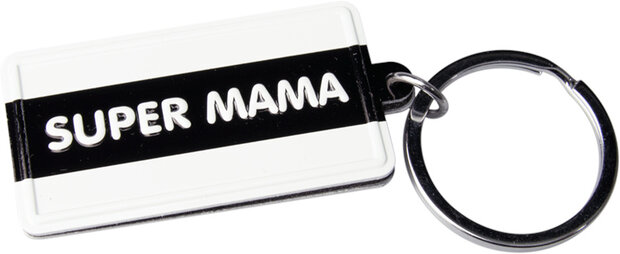sleutelhanger Super Mama 13,5 x 4,5 cm zwart/wit