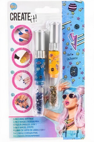 nail art pennen 3 in 1 junior blauw/geel2-delig