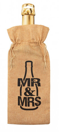 flescadeauverpakking Mr. &amp; Mrs. jute 42 cm bruin