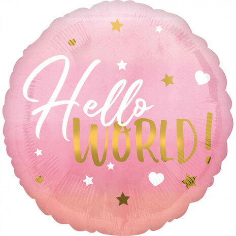folieballon Hello World 43 cm roze