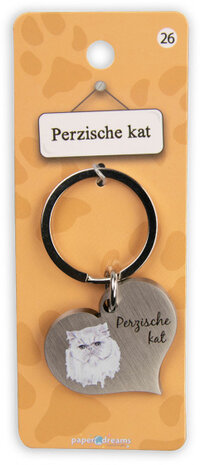 sleutelhanger Perzische kat 5 cm staal zilver