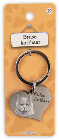 sleutelhanger Britse korthaar 5 cm staal zilver