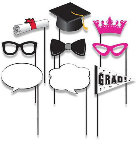 fotoprops Graduation karton zwart/wit/roze 10 stuks