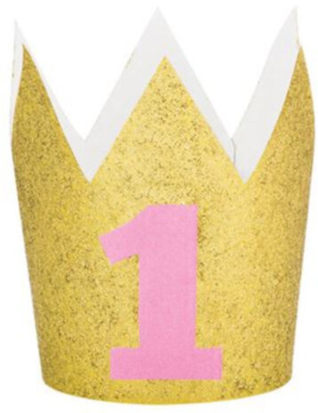 mini-kroon 1 jaar junior 10 x 11 cm goud/roze