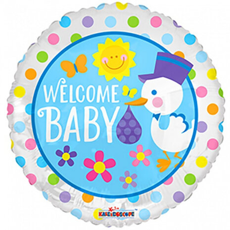 folieballon welcome baby junior 18 cm blauw/wit