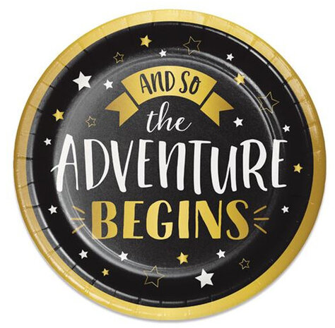 feestbordjes Adventure 23 cm karton zwart/goud 8 st