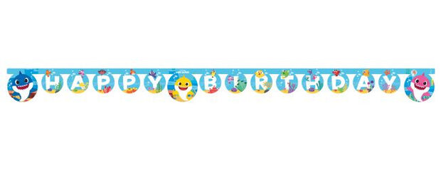 banner Happy Birthday Baby Shark 2 meter papier blauw