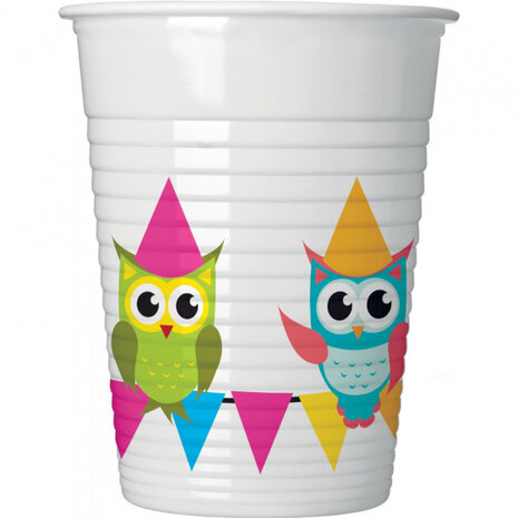 feestbekers Uil 200 ml wit 8 stuks