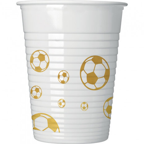 feestbekers voetbal 200 ml wit/goud 8 stuks