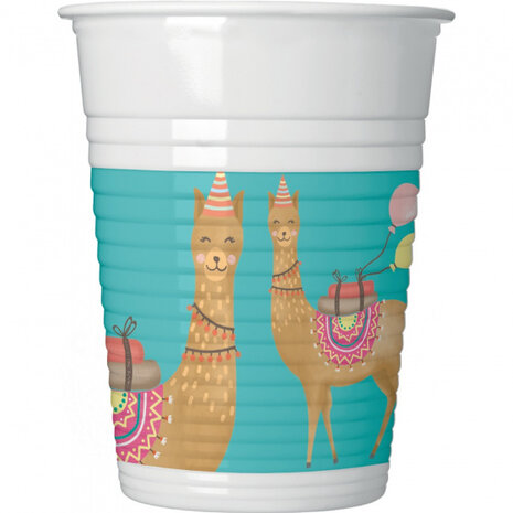 feestbekers Lama 200 ml blauw/wit 8 stuks