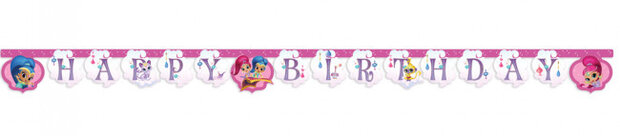 slinger happy birthday Shimmer &amp; Shine 2 meter karton roze