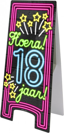 waarschuwingsbord Hoera! 18 jaar! neon 58 cm zwart