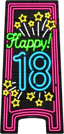 waarschuwingsbord Hoera! 18 jaar! neon 58 cm zwart
