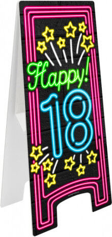 waarschuwingsbord Hoera! 18 jaar! neon 58 cm zwart